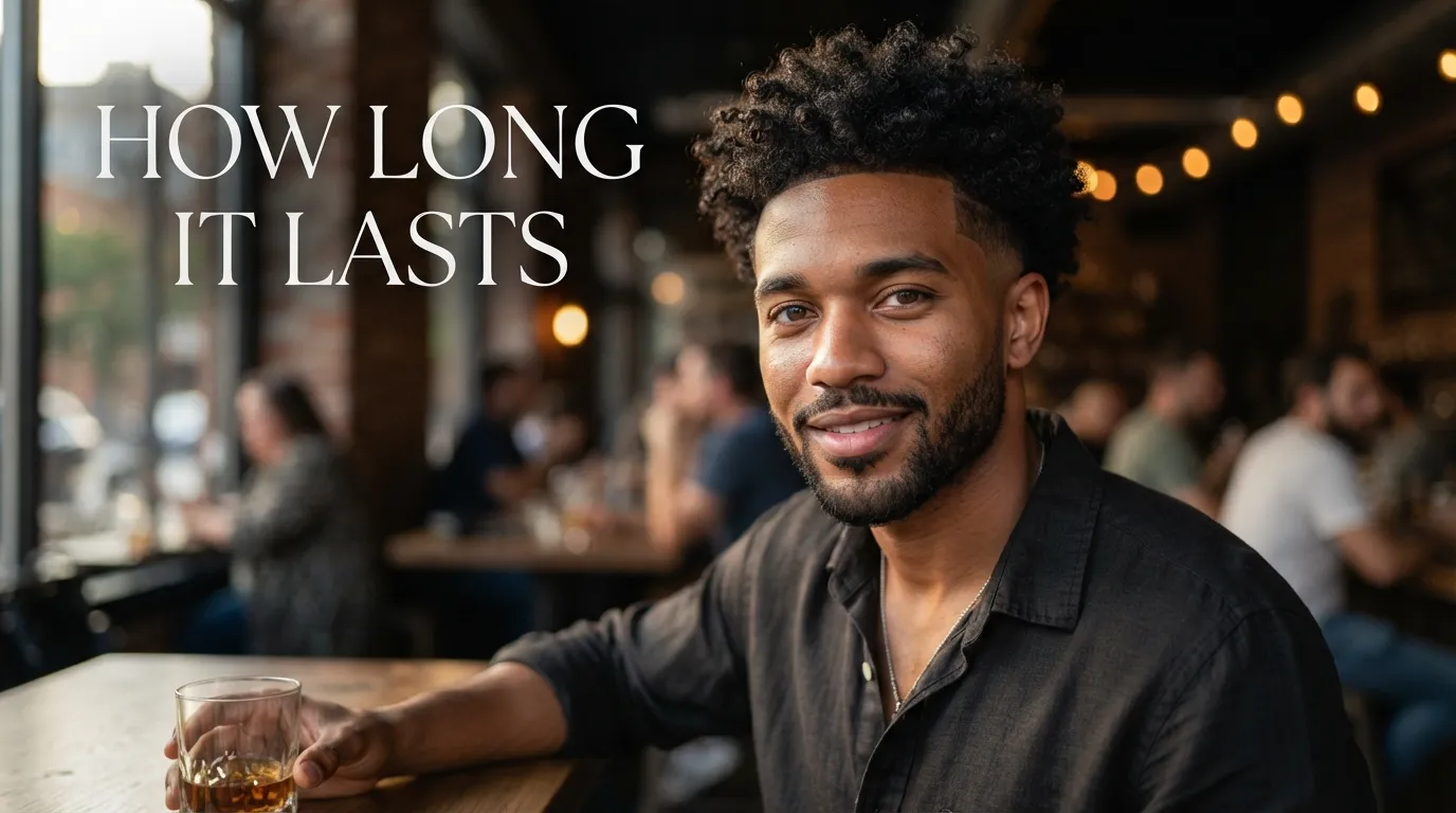 How Long Does a Burst Fade Perm Last showing hair growth and curl relaxation over several months.